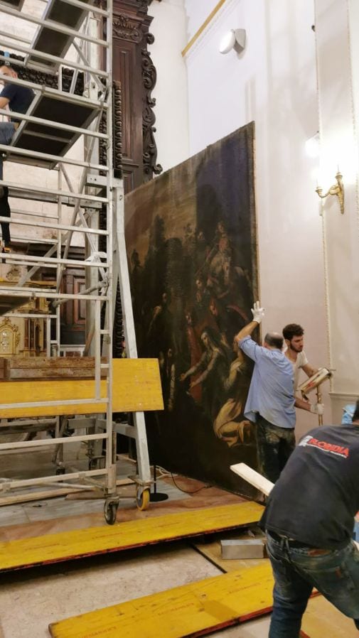 Restauro dello "Spasimo di Sicilia" a Mazara. Operazioni in corso al laboratorio di Partanna
