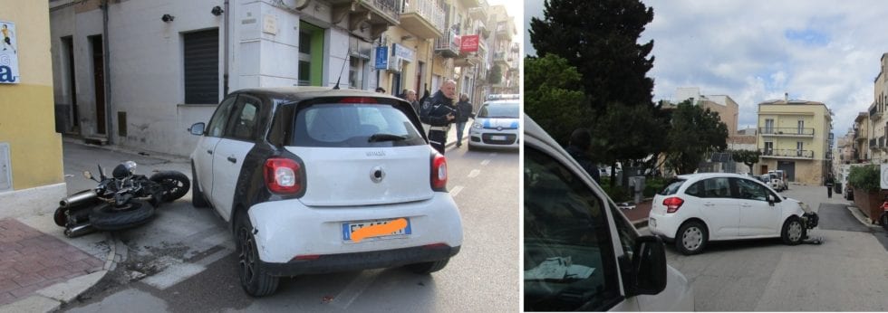 Incidenti ad Alcamo, scontri fra auto e moto. Feriti i conducenti delle due ruote