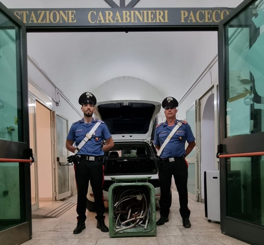 Furto a Paceco, fermati due giovani con 85kg di cavi di rame