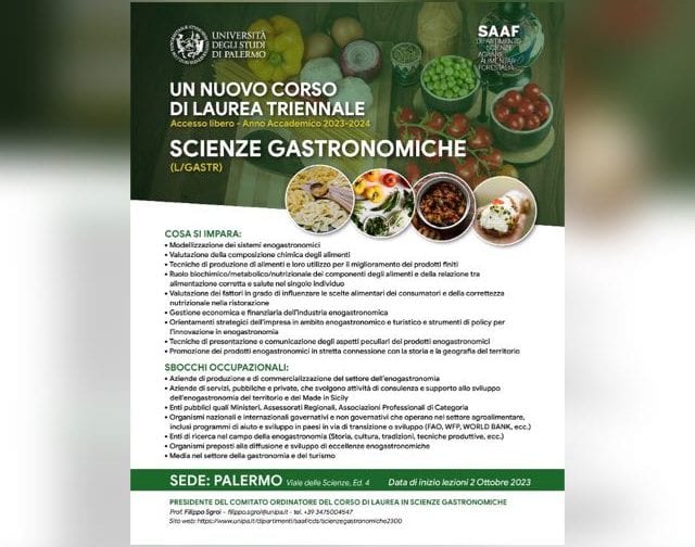 Laurea in scienze gastronomiche a Palermo, unico corso a sud di Napoli