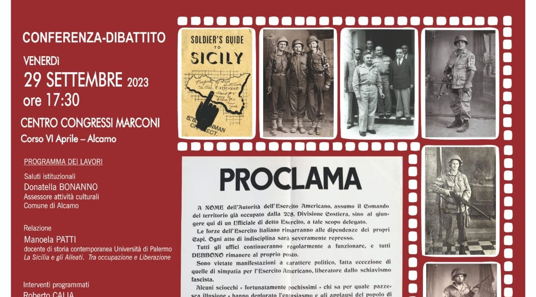 80°anniversario dello sbarco anglo/americano in Sicilia, ad Alcamo conferenza dibattito con Manoela Patti
