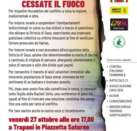 Cittadini trapanesi, domani, per chiedere di cessare il fuoco