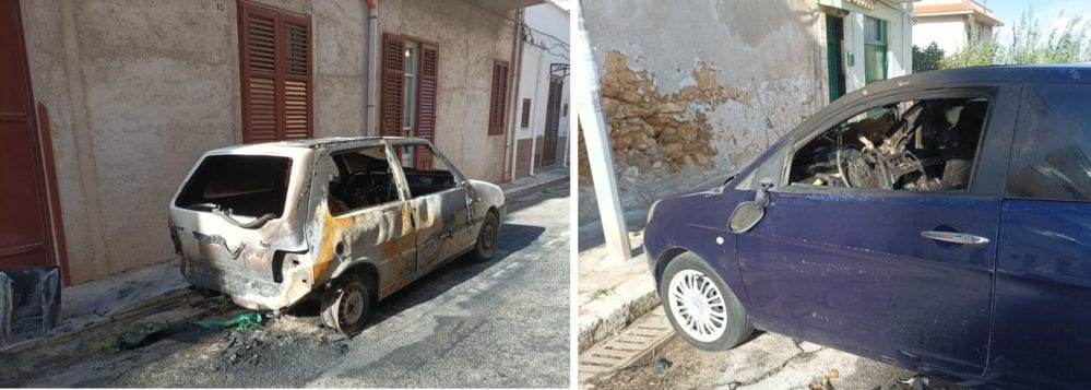 Notte di fuoco a Partinico, incendiate tre auto e due bici